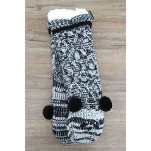 Bee & Willow Panda Cable Knit Home Lounger Sherpa Lined Socks Black And White